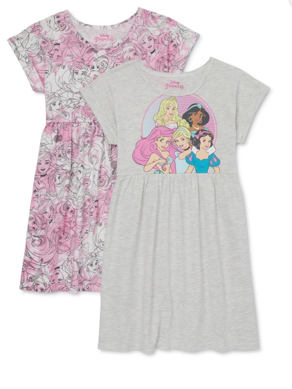 Disney Princess Girls’ Play Dress with Short Sleeves, 2-Pack, Sizes L(10/12)